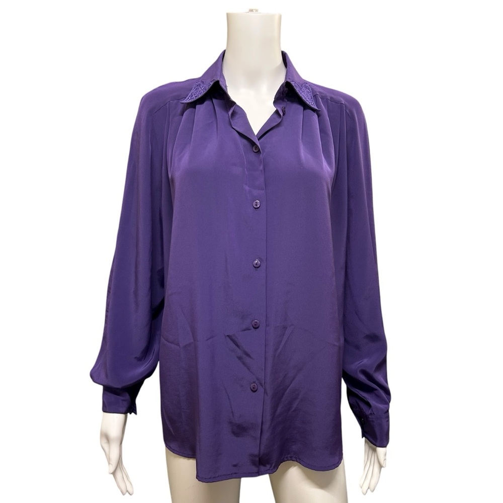 Vintage Jeremy Scott Braemar Silky Purple Button-Up Blouse Size 10P